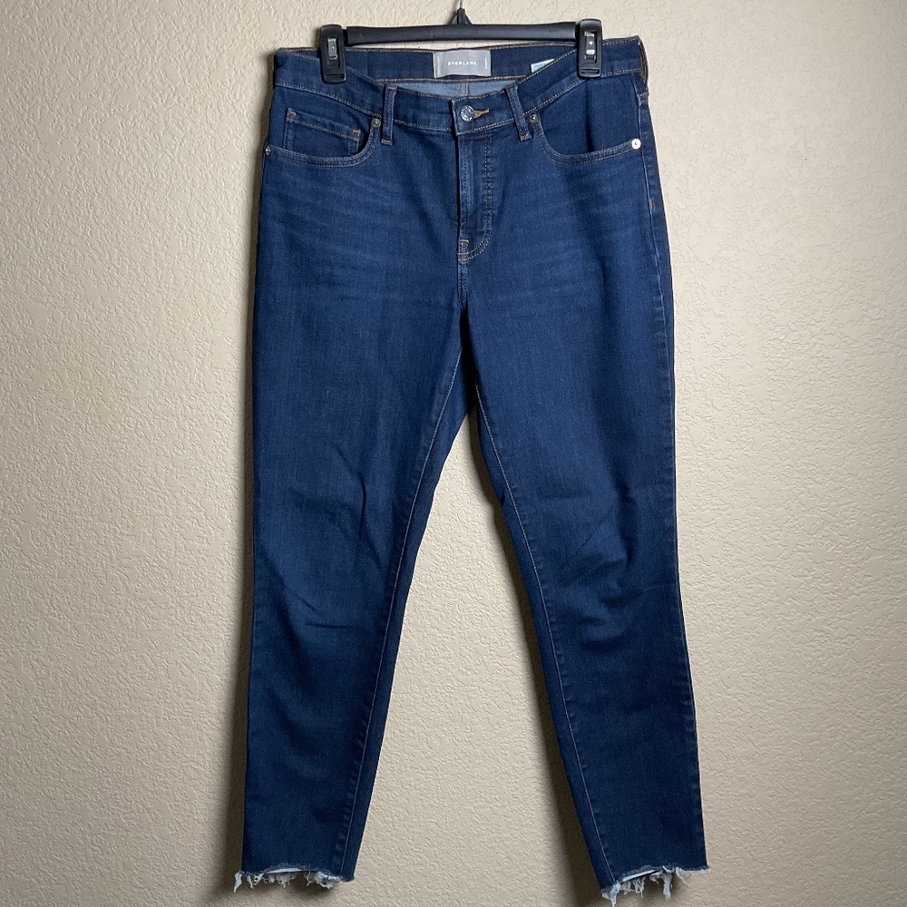 Everlane Womens 30‎ Regular Dark Wash Skinny Distressed Hem Midrise Denim Jeans